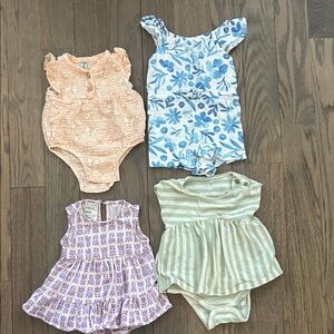 Baby Girls 4-Piece Floral & Stripe Romper Set - Peach, Blue, Lavender, Mint